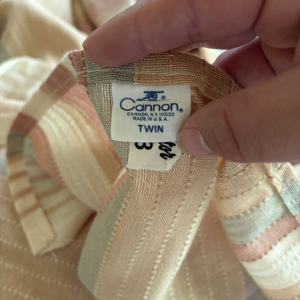 Vintage Cannon Twin Size Coverlet Retro Striped Bedspread 70’s Earth Tones - Picture 5 of 8